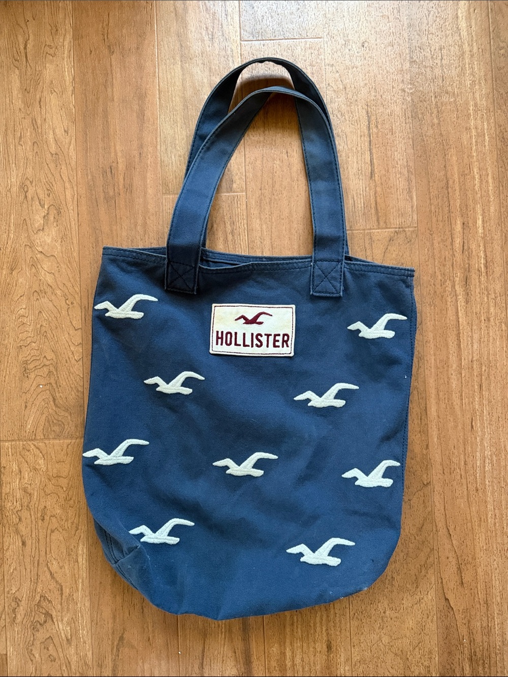 Hollister Navy Canvas Tote with Cream Seagull Accents